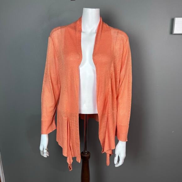 Nic+Zoe cardigan XL linen orange melon spring summer cascade feminine open - Picture 7 of 10